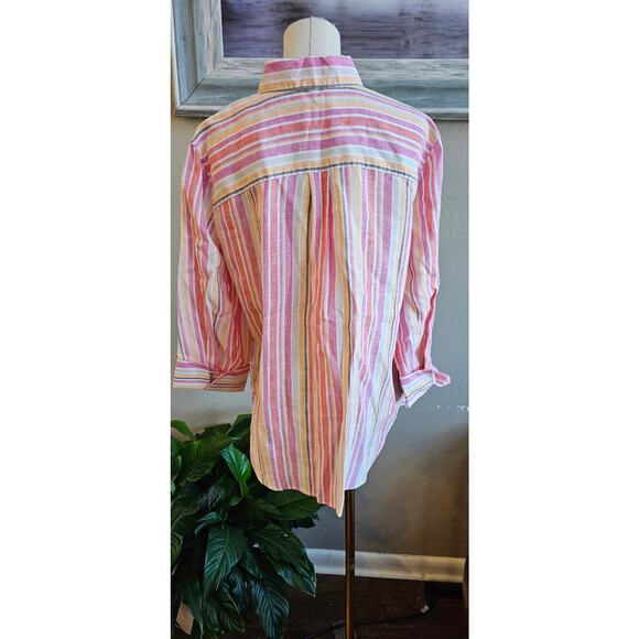 Chico's Women's No Iron 100% Linen 3/4 Sleeve Striped Shirt Size 2 Large Multi - Picture 4 of 8